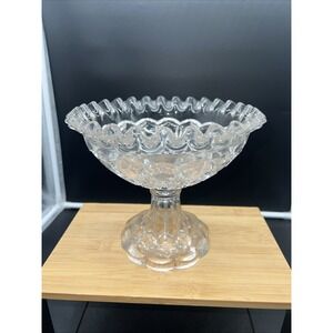 Vintage 1960s YORKTOWN Colonial Federal Glass 8" FOOTED PEDESTAL Candy Bowl